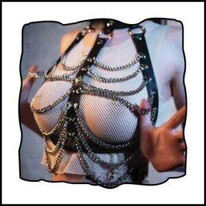 Punk Leather Chain Tassel Body Harness Edgy Y2K Adjustable Waist Chain Jewelry